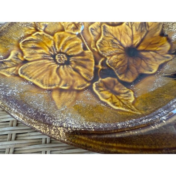 Vintage MCM California Pottery Ashtray Cigarette Box Set Brown Gold Floral - Picture 12 of 15